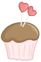 icono de cupcake con envoltura rosada y dos velas en forma de corazon