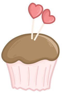icono de cupcake con envoltura rosada y dos velas en forma de corazon