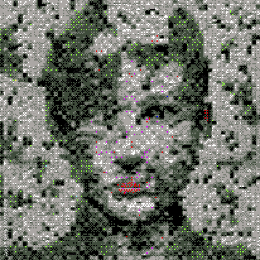 Aufkleber 3d pixelated face of a robotic human head. vector 8-bit style illustration.