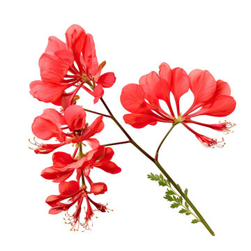 Red Peacock Flower isolated on transparent background
