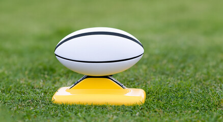 american football ball on green grass in a stadium