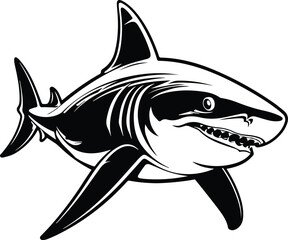Angry Shark Face Logo Monochrome Design Style