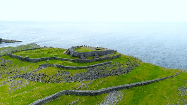 Aerial view of Dun Aonghasa or Dun Aengus legendary prehistoric stone fort, Inishmore, Ireland
