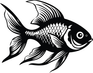 Aquarium Fish Logo Monochrome Design Style