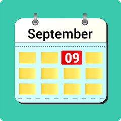 calendar vector drawing, date September 9 on the page