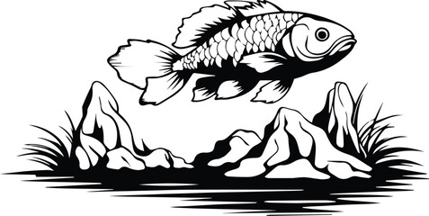 Aquascaping Logo Monochrome Design Style