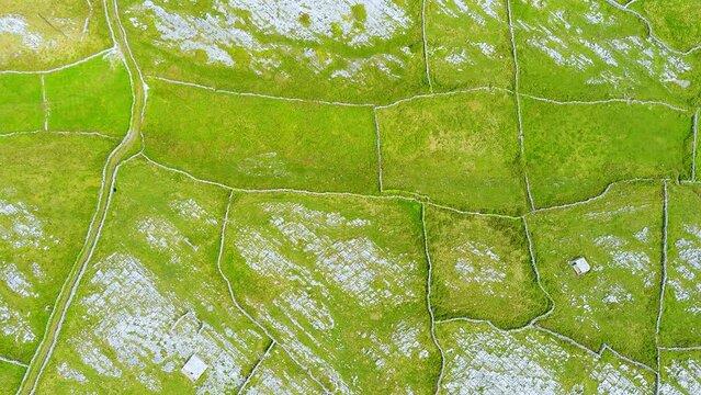 Aerial top-down view of Inishmore or Inis Mor island, Galway Bay, Ireland