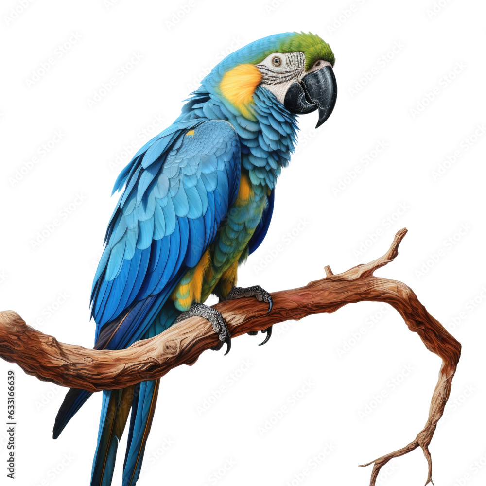 Poster parrot resting on a tree branch