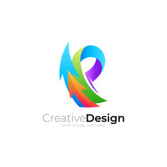 P logo and arrow design combination, 3d colorful