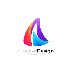 Fototapeta na wymiar Mountain logo with 3d colorful, triangle design