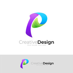 P logo 3d colorful, Letter P logo with simple, business icons