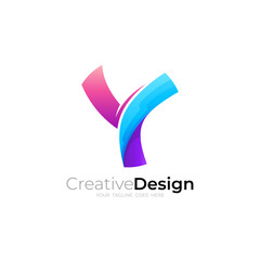 Y logo with 3d colorful, letter Y logo and business icon