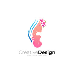 Beauty logo with girl design, salon icon template