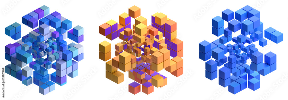 Poster set of geometric structures, 3d render