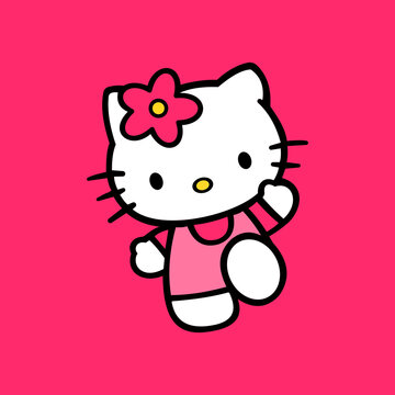 Naklejka Bandung,Indonesia 08-August,2023.editorial design of vector illustration of the character of hello kitty or cute white cat