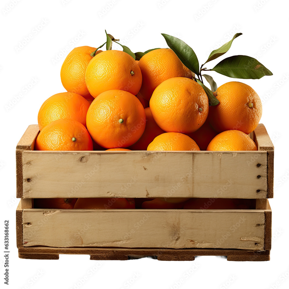 Poster oranges in a crate isolated on transparent background