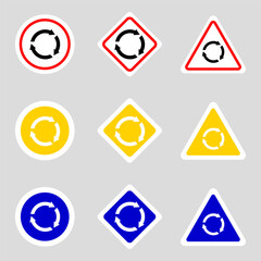 Set of roundabout signs. Vector illustration.
