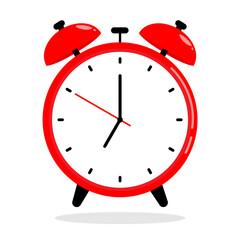 Red alarm clock isolated on white background. Vector illustration.