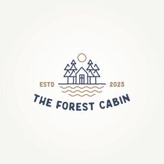 minimalist the forest cabin line art icon logo template vector illustration design. simple modern nature lovers, outdoor enthusiasts, vacationers logo concept