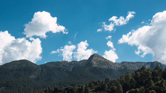 Mountains landscape with cloudy sky. Ajusco, Mexico City