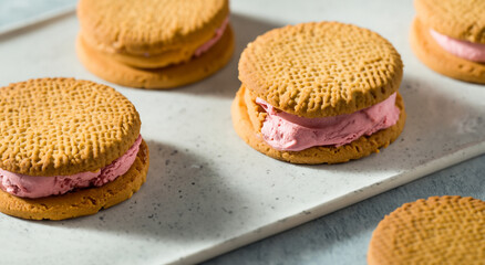 Obraz na płótnie Canvas delicious strawberry cream filled cookies
