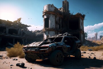 Futuristic abandoned car, Generative AI illustrations