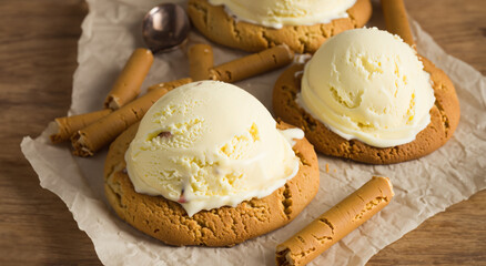 delicious cookies covered with vanilla ice cream