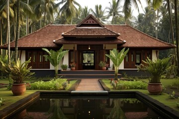A house designed in the traditional architectural style of Kerala, located in India.