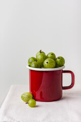 Gooseberry in a red enamel mug
