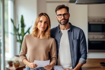 A couple attentively examines significant documents in the comfort of their home