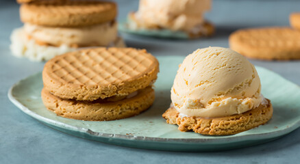 Delicious chip cookies topped with homemade ice cream