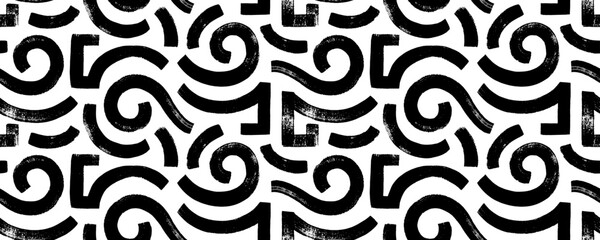 Greek roman seamless pattern with meander motif. Contemporary printable pattern with abstract curved bold brush strokes. Antique classic greek meander in contemporary style.