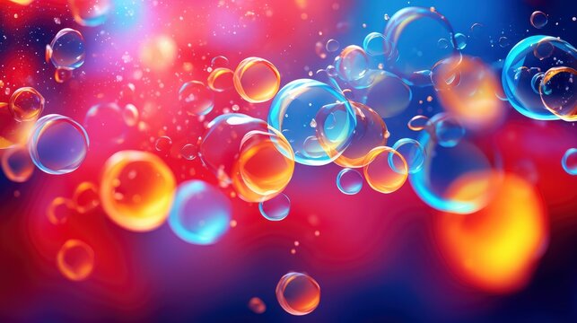Abstract pc desktop wallpaper background with flying bubbles on a colorful background,