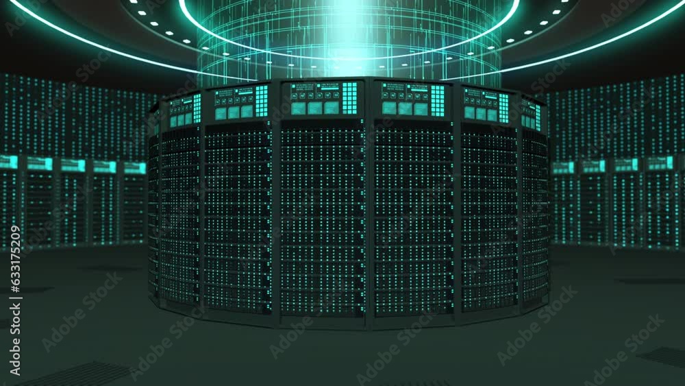 Poster server cabinets for storage, data servers in a data center server room, cloud computing data storage