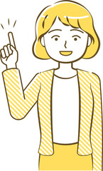 Upper body illustration of a woman in a pointing pose-friendly simple touch