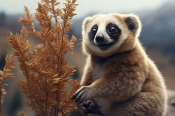 Slow loris with nature background style with autum