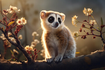 Slow loris with nature background style with autum
