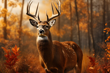 Deer with nature background style with autum