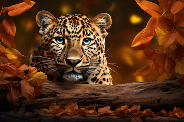 Leopard with nature background style with autum