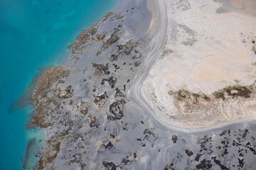 Aerial view of the tidal sand plains around Low Sandy Point, Cape Leveque, Kimberley region of Western Australia 