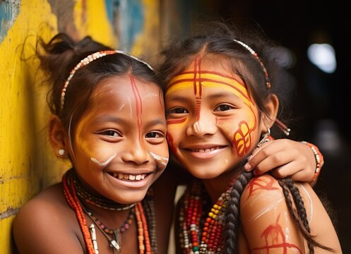 Young sisters, brazilian indigenous people, generative AI