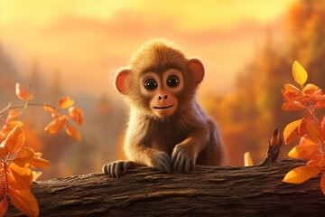 monkey with nature background style with autum
