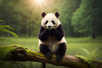 Fototapeta premium giant panda eating bamboo generated by AI tool