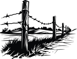 Barbed Wire Fence Logo Monochrome Design Style