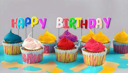 birthday cupcake with candles,Colorful happy birthday cupcakes.