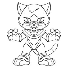 Cat character coloring page for children and adults. Hand drawing illustration in black outline and transparent background