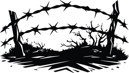 Barbed Wire Fence Logo Monochrome Design Style