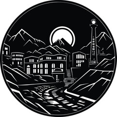 Mining Town Logo Monochrome Design Style
