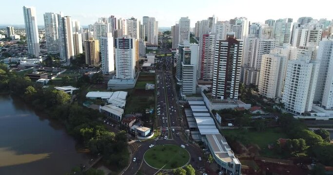 Avenida Ayrton Senna Londrina Parana Brazil Drone 4k between the buildings Aerial cinematic