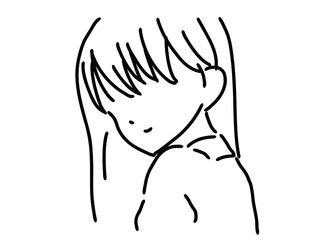 かわいい女性のシンプルな線画／手描きイラスト素材